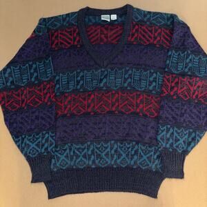 Vintage Main Event V-neck Sweater Colorful Ski XL